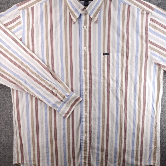 Faconnable Striped Colorful Button-Down 2XL Cotton Long Sleeve Shirt Pocket Mens - Picture 2 of 16